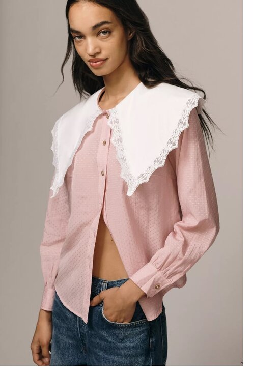 Tops - By Anthropologie Oversized Collar Blouse new with tag size S pink color